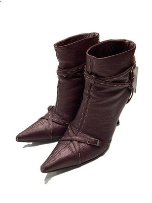 Fendi Selleria Back Zip Heel Ankle Boots Leather Purple Size EU36.5/US6.5