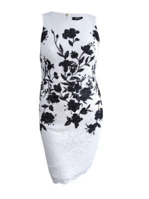 DKNY Women's Embroidered Floral Lace Sheath Dress (2, Ivory/Black)