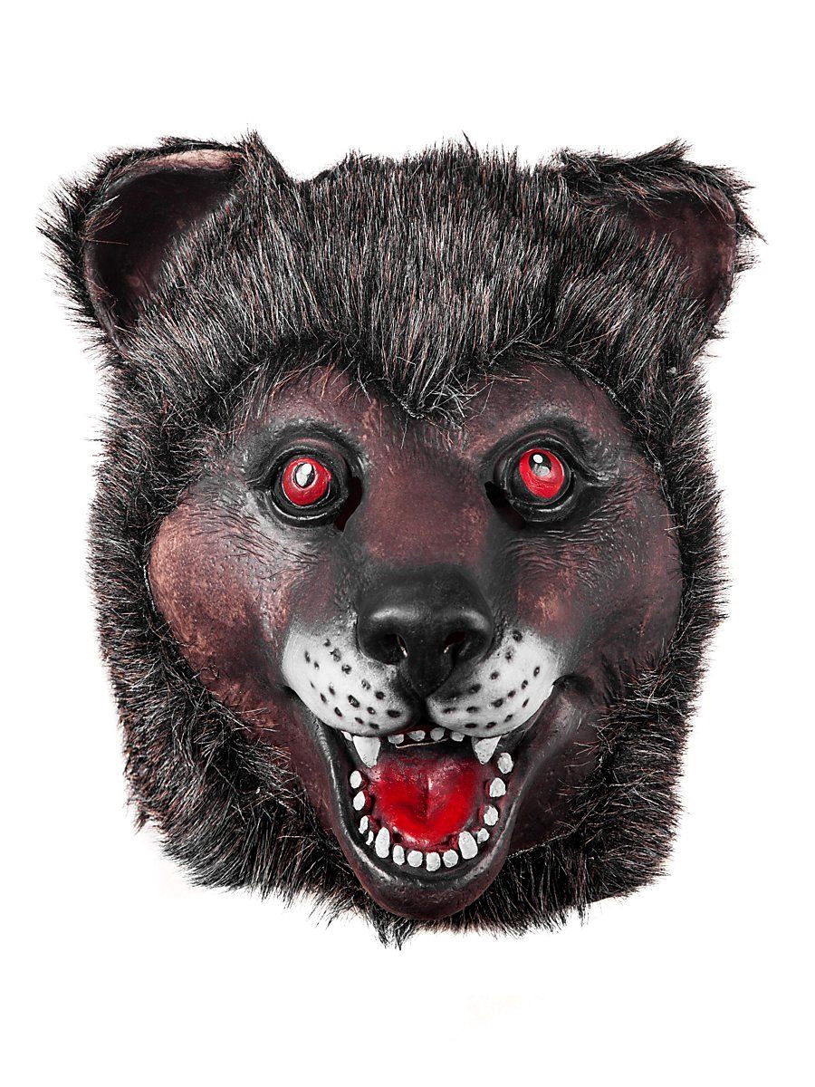 Bear Latex Adult Mask with Fur/Hair Red Eyes Fully Hooded