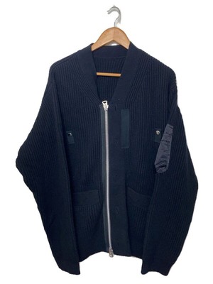 Sacai Cardigan 23AW Nylon Twill Mix Knit (Thick 4 Wool Black