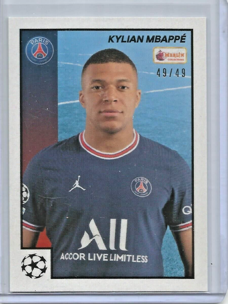 Kylian Mbappe 2022 Topps Merlin Heritage 97 UCL Black #49/49