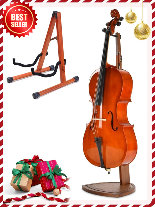 Wooden Cello Stand Bow Holder Handcrafted Mahogany Walnut Floor US