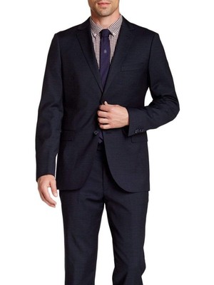 

Zanetti Slim Fit Темно-синий шерстяной костюм Pindot на двух пуговицах, Navy