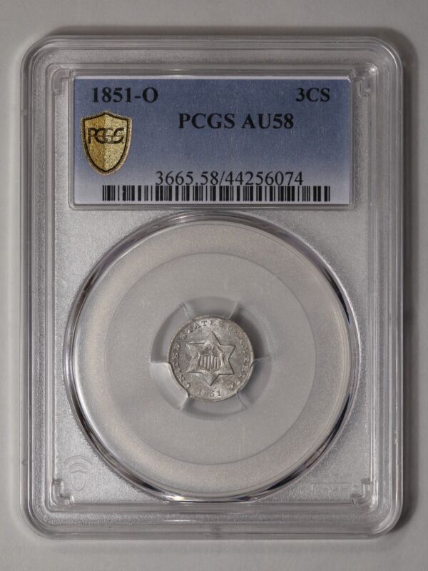 1851-O 3CS Three Cent Silver PCGS AU58