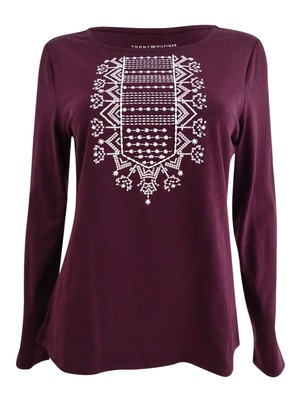 Tommy Hilfiger Women's Embroidered Top (M, Pinot Combo)