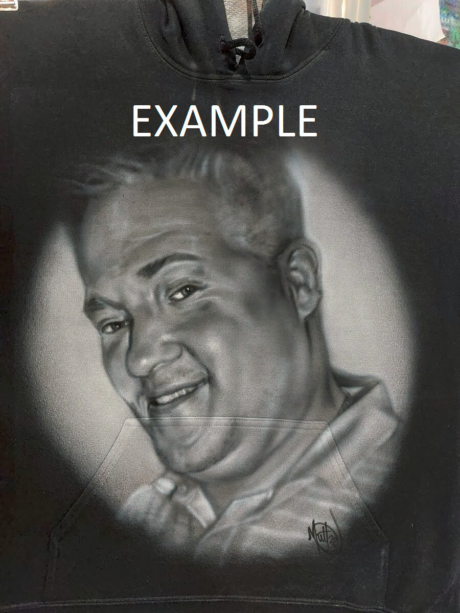 Pre-owned And Airbrush Black  White Portrait On T Shirt, Jacket, Hoodie, Etc. Any Size