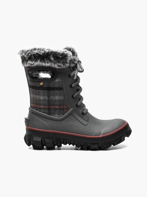 Pre-owned Bogs Women's Arcata Cozy Plaid Winter Boots Dark Gray Multi - 73048-074, Dk Gray