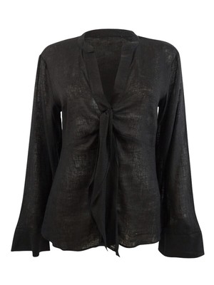 MICHAEL Michael Kors Women's Tied Kimono-Sleeve Blouse (XS, Black)