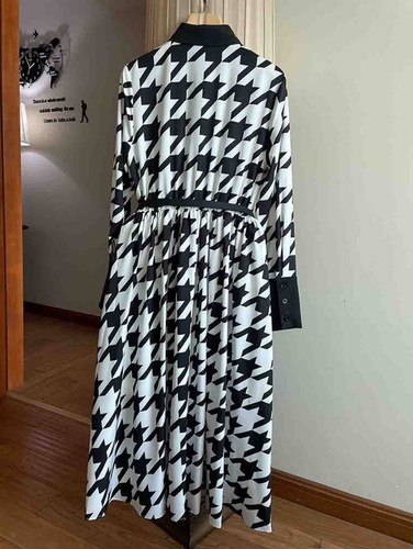 Pre-owned Handmade Custom Made To Order Long Sleeve Houndstooth Big Swing Dress Plus1x-10x L809 In Printed