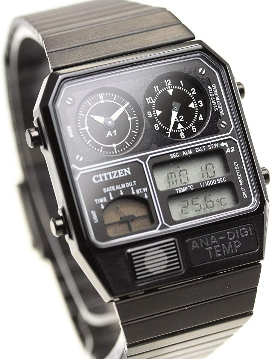 Pre-owned Citizen Ana-digi Temp Jg2105-93e Black Analog Digital Men Watch Free Shipping