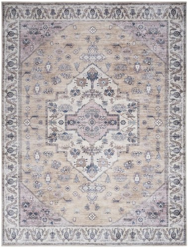 5 X 7 Бежевых и серых ковриков Oriental Power Loom, которые легко стираются и не скользят.