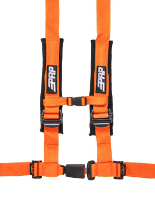 PRP 4.2 Orange 4-Point Adjustable Harness 2'' Belts & Sewn Pads Auto Style Latch