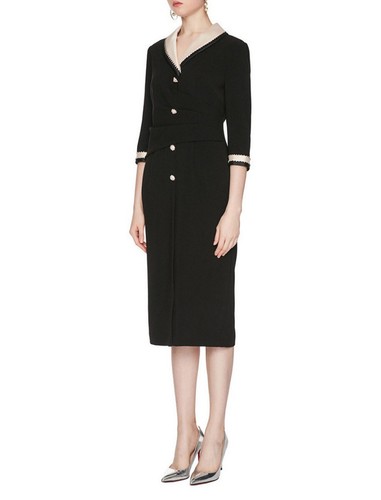 Pre-owned Handmade Custom Made To Order 3/4 Sleeve Slim Bodycon Midi Pencil Dress Plus 1x-10x L183 In Black/pink