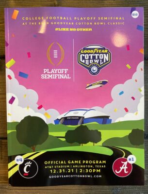 NEW MINT 2021 COTTON BOWL GAME PROGRAM CFP SEMIFINAL *CINCINNATI-ALABAMA*