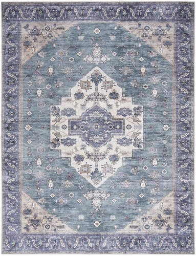 5 X 7 Синих и зеленых ковриков Oriental Power Loom, Потертый моющийся нескользящий коврик