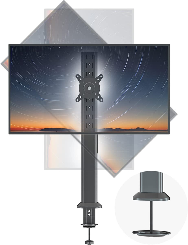 Tall Desk Monitor Arm Mount 27-43" Adjustable Swivel Rotation Holds 35kg Black