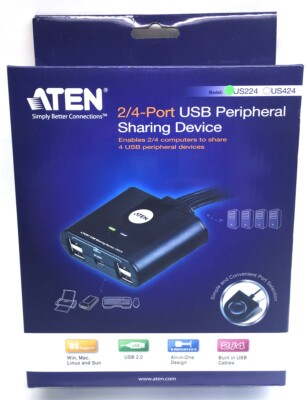 ATEN US224 Peripheral Data Switch USB 2.0 Hub Share 4 Device with 2 Computers 