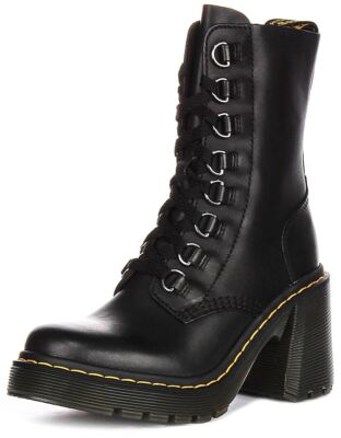 Pre-owned Dr. Martens Dr Martens Combat Lace Up Chesney Flared Heel Womens Boots Black Us 5 - 9