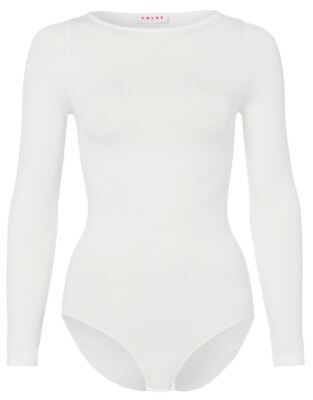 Pre-owned Falke Womens Fine Cotton Long Sleeved Bodysuit - Ivory In White