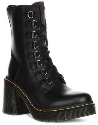 Pre-owned Dr. Martens Dr Martens Combat Lace Up Chesney Flared Heel Womens Boots Black Us 5 - 9