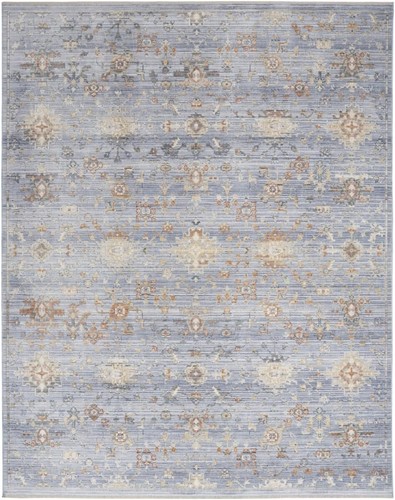 Потертый коврик Oriental Power Loom размером 8 X 10 дюймов синего цвета и цвета слоновой кости с бахромой