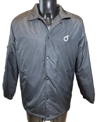 Men s Black Coat Size Small Blood Brother Long Sleeve Logo Snap Button Pockets