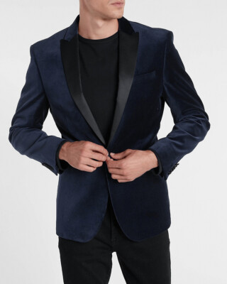 NEW EXPRESS $248 NAVY BLUE VELVET TUXEDO BLAZER JACKET SZ 40R