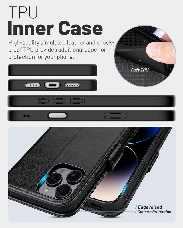 for iPhone 16 Pro Max Wallet Case PU Leather Flip Folio Case with Card Holders R