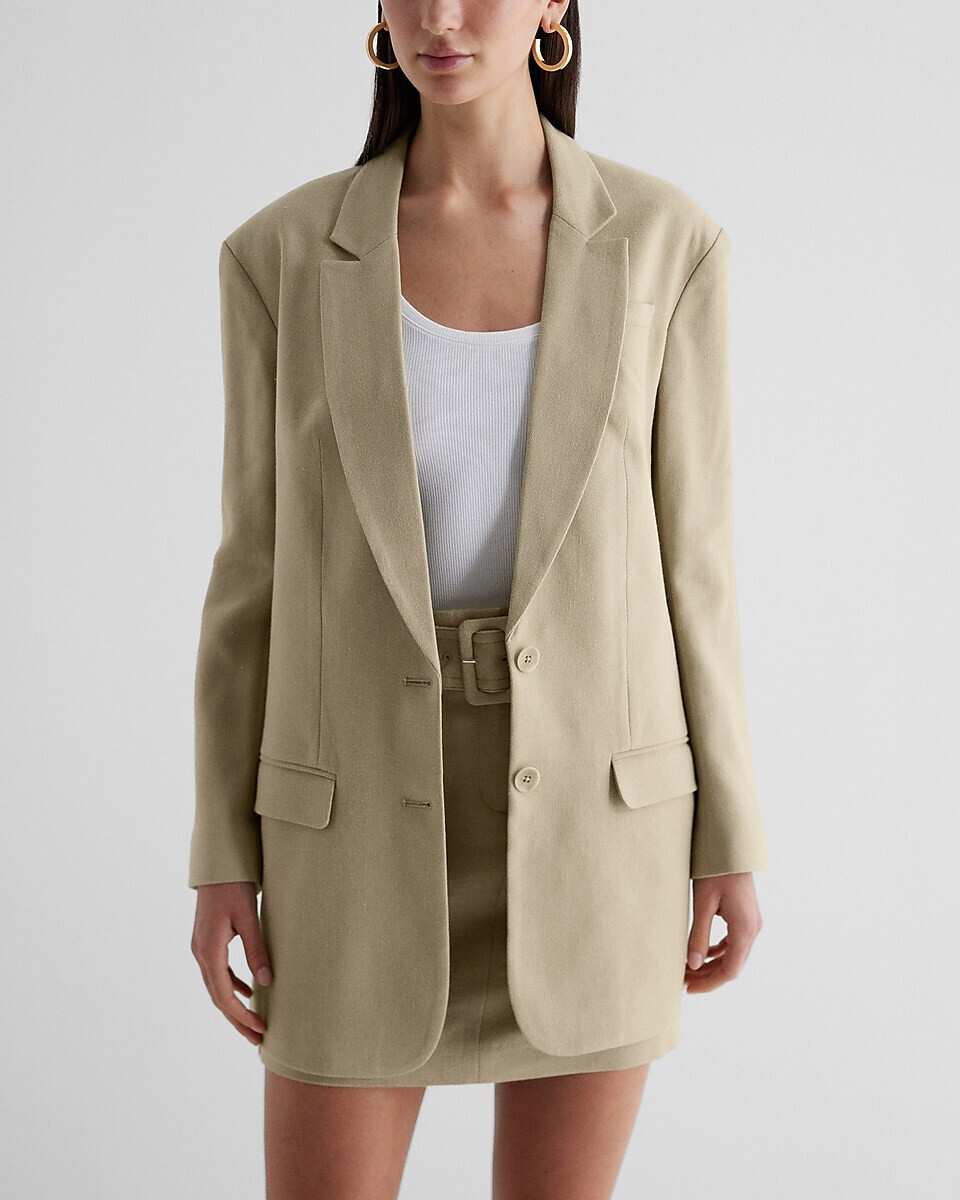 NEW EXPRESS $168 ELM LINEN BLEND OVERSIZED BOYFRIEND BLAZER