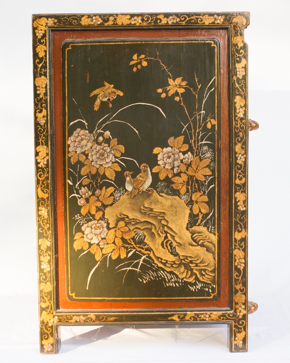 Chinese antique cabinets. Ming period lacquer and gilt, hand painted, Gorgeous.