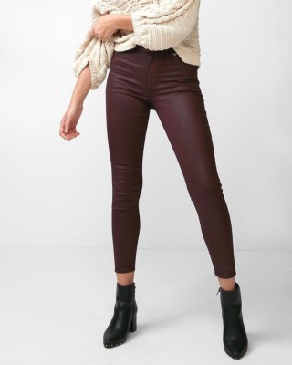 EXPRESS High Waisted Coated Stretch Ankle Jean Leggings Burgundy New $98