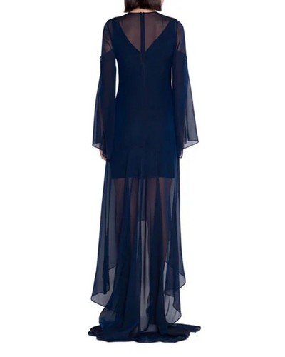 Pre-owned Handmade Custom Made To Order Slit Sleeves High Low Hem Cocktail Gown Plus 1x-10xy914 In Nary