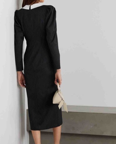 Pre-owned Handmade Custom Made To Order Long Sleeve Striped V-neck Pencil Dress Plus1x-10x L882 In Black