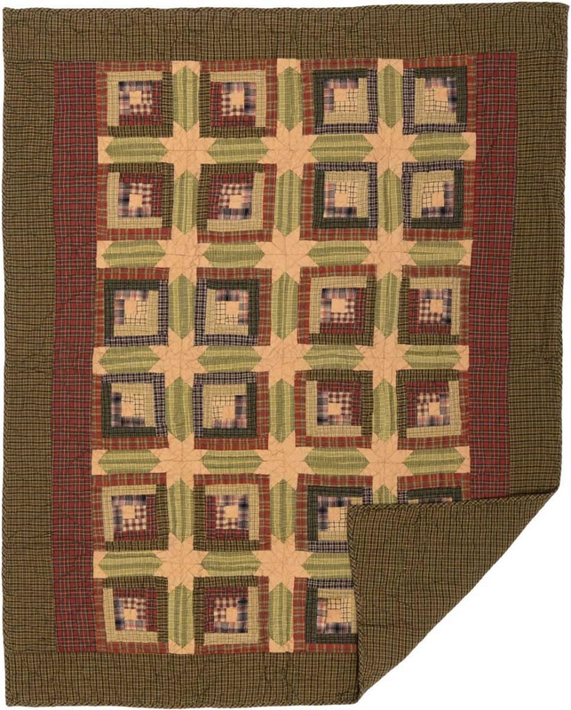 Cabin Throw Quilted 60x50 Log Cabin Country Rustic Lodge Design, Moss Green