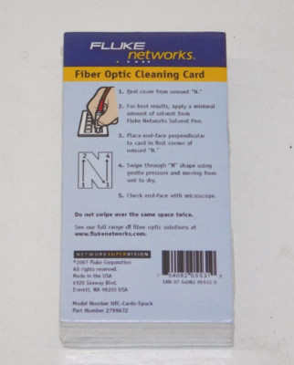 New Fluke Networks NFC-Cards-5Pack 2799672 Fiber Optic Cleaning Card Vision