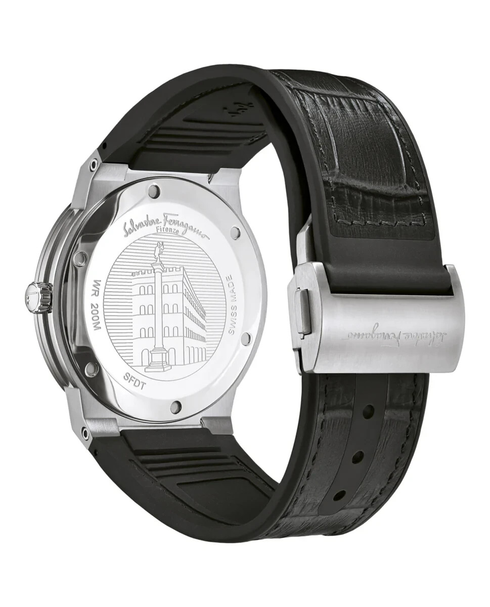 Pre-owned Ferragamo Sfdt00219 F-80 Slim Men's Quartz Watch Stainless Steel Black Dial 42mm