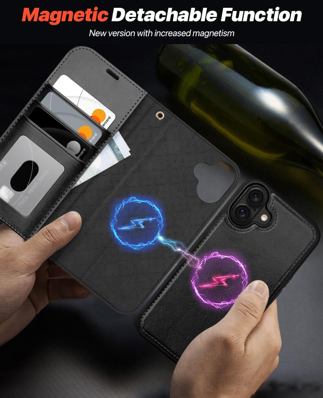 Compatible with iPhone 16 Wallet Case with Card Holders Magnetic Detachable 2 in