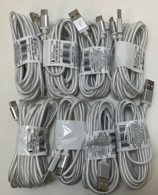 Wireless Gear USB-C To USB-A 10 Ft Fabric Cable, White, Lot of 8, Free Shipping