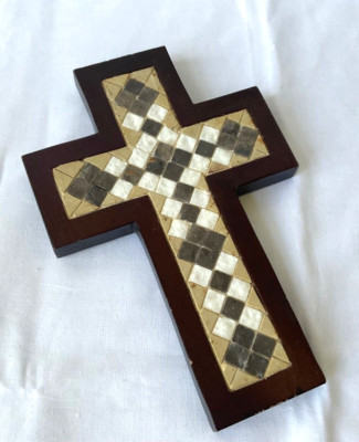 MADABA JORDAN HAND MADE  7.5 INCH MOSAIC CROSS HOME DECOR GORGEOUS!