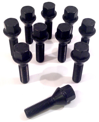 Black extended wheel bolts M12 x 1.5, taper, 35mm thread - Saab x 10