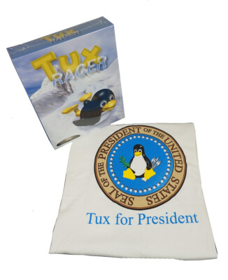 Tux Racer (PC Linux Game) PLUS Tux for President XL T-Shirt - Reppin' the Geeks