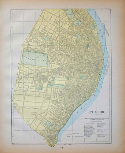 1893 Antique City Map Louis Missouri MO Hotels Canals Theaters