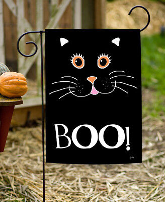 Toland Boo Cat 12.5 x 18 Cute Black Kitty Whiskers Halloween Garden Flag