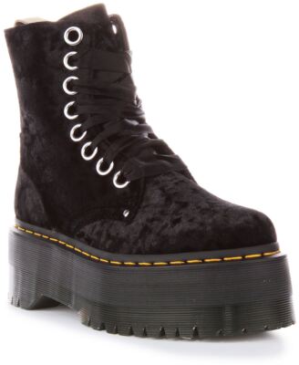Pre-owned Dr. Martens Dr Martens Vegan Jadon Max Crushed Velvet Platform Womens Boot Black Us 4 - 9