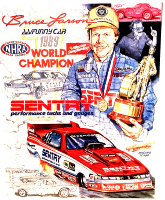 1990 BRUCE LARSON SENTRY OLDS CUTLASS 1 X CHAMP FUNNY CAR NHRA ART POSTCARD