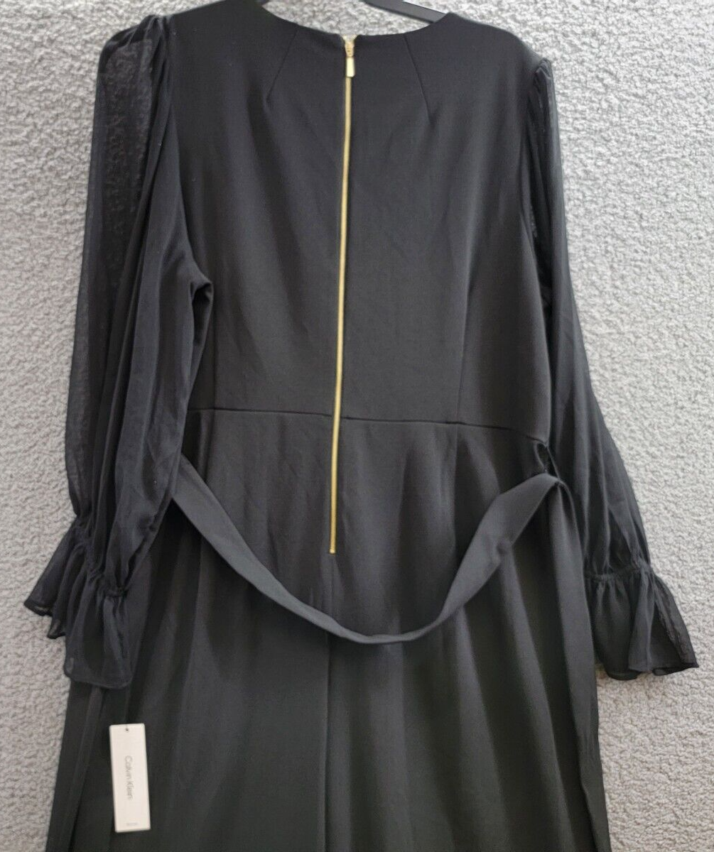 Calvin Klein Plus Size Sheer-Sleeve Wide-Leg Jumpsuit Women's 20W Black Pockets~ - Picture 13 of 19