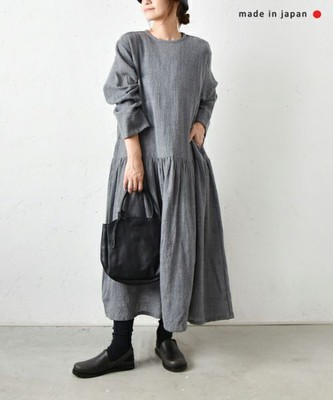 ICHI / ICHI Antiquites Wool Gauze Long Gathered Dress Gray color NEW