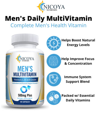 Men's Premium Daily Multivitamin- Focus, Immune, Energy & Wellness VIT A,C,D,E,B
