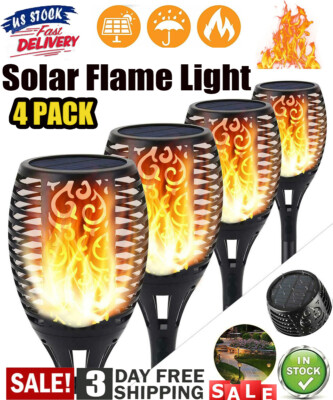 4Pack LED Solar Power Tiki Torch Flame Flickering Light Outdoor Garden Lawn Lamp