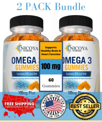 Omega 3 Fish Oil Gummies 120ct Supports Healthy Brain & Heart Function - 2 Pack